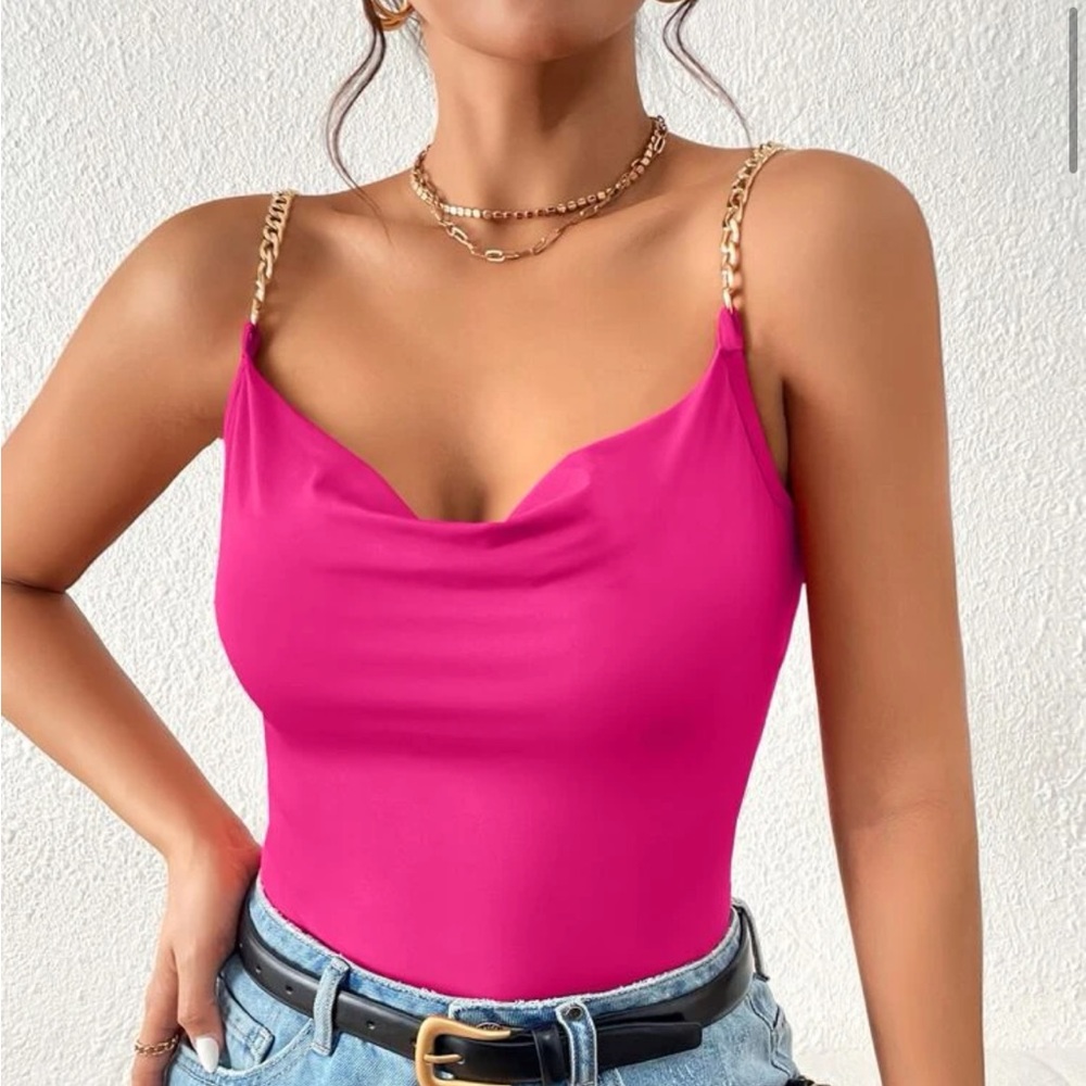Pink bodysuit with chain straps